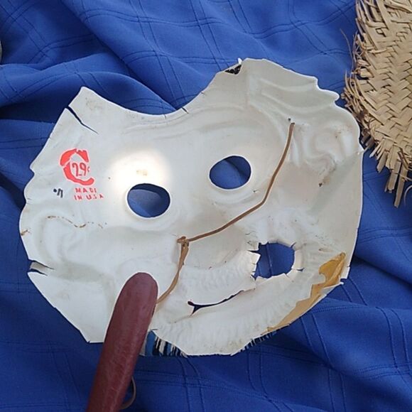 Ben Cooper Halloween Mask Cigar, Hobo Old Man Costume Straw Hat Mask w feather - Picture 3 of 6